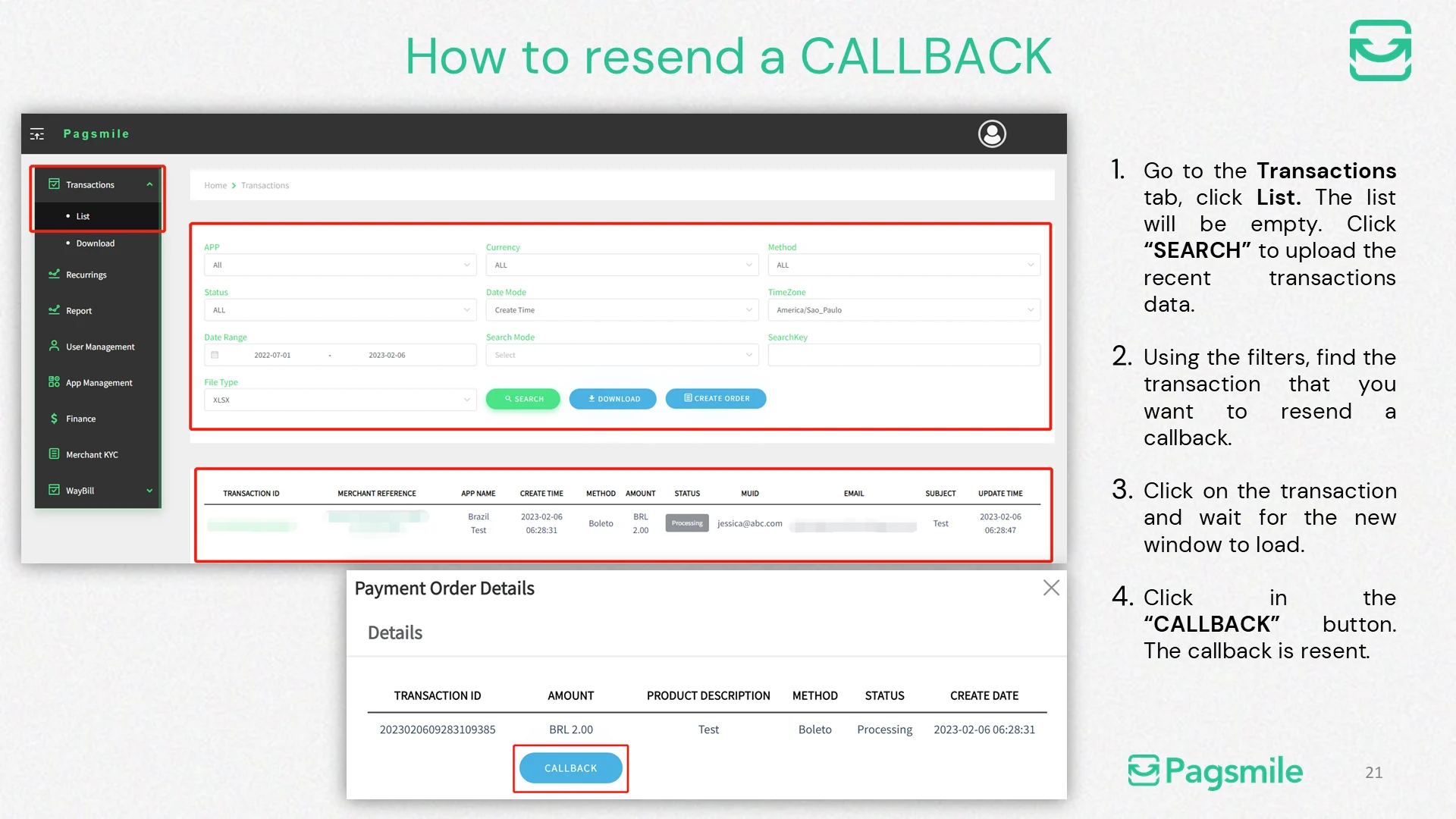 How can I resend a transaction callback? — image 1 of 1
