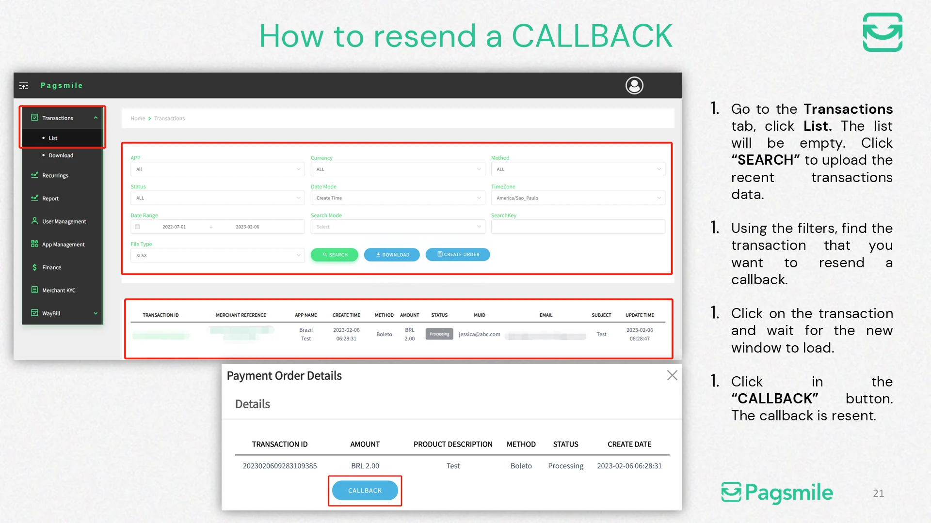 How can I resend a transaction callback? — image 1 of 1