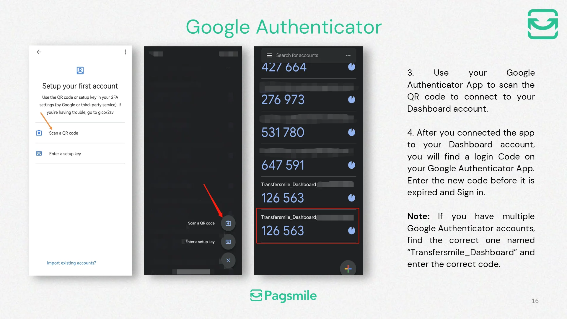 When is Google Authenticator required in the Transfermile dashboard? — image 2 of 3