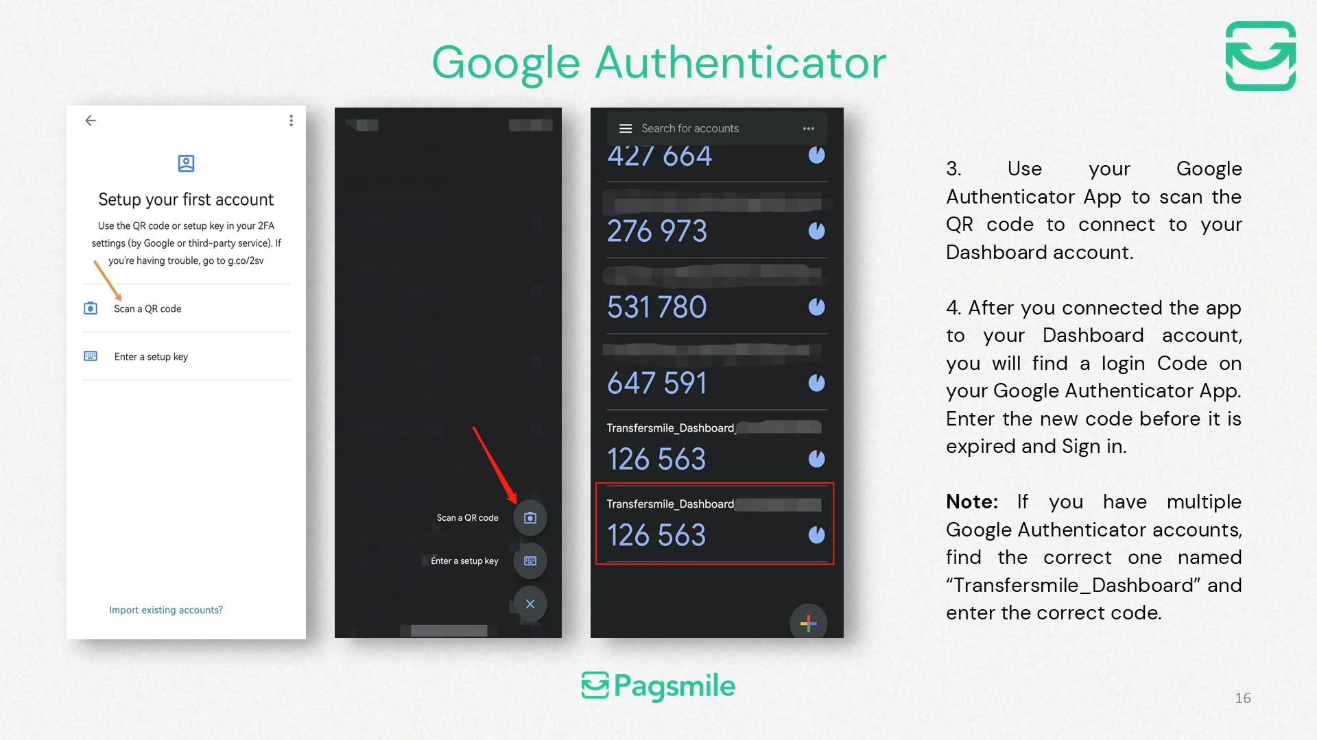 When is Google Authenticator required in the Transfermile dashboard? — image 2 of 3