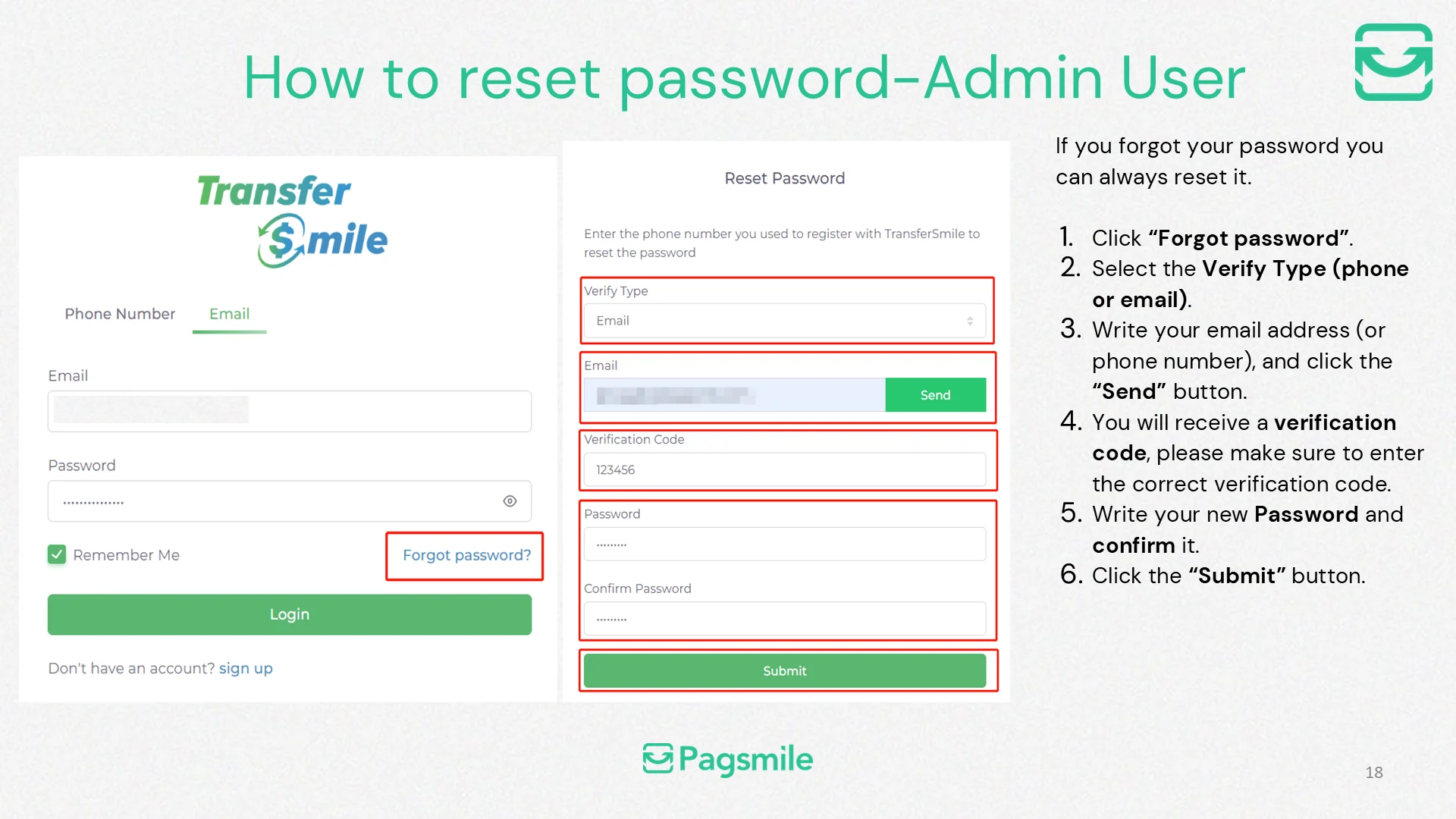 How can I reset my Transfermile dashboard password? — image 1 of 2