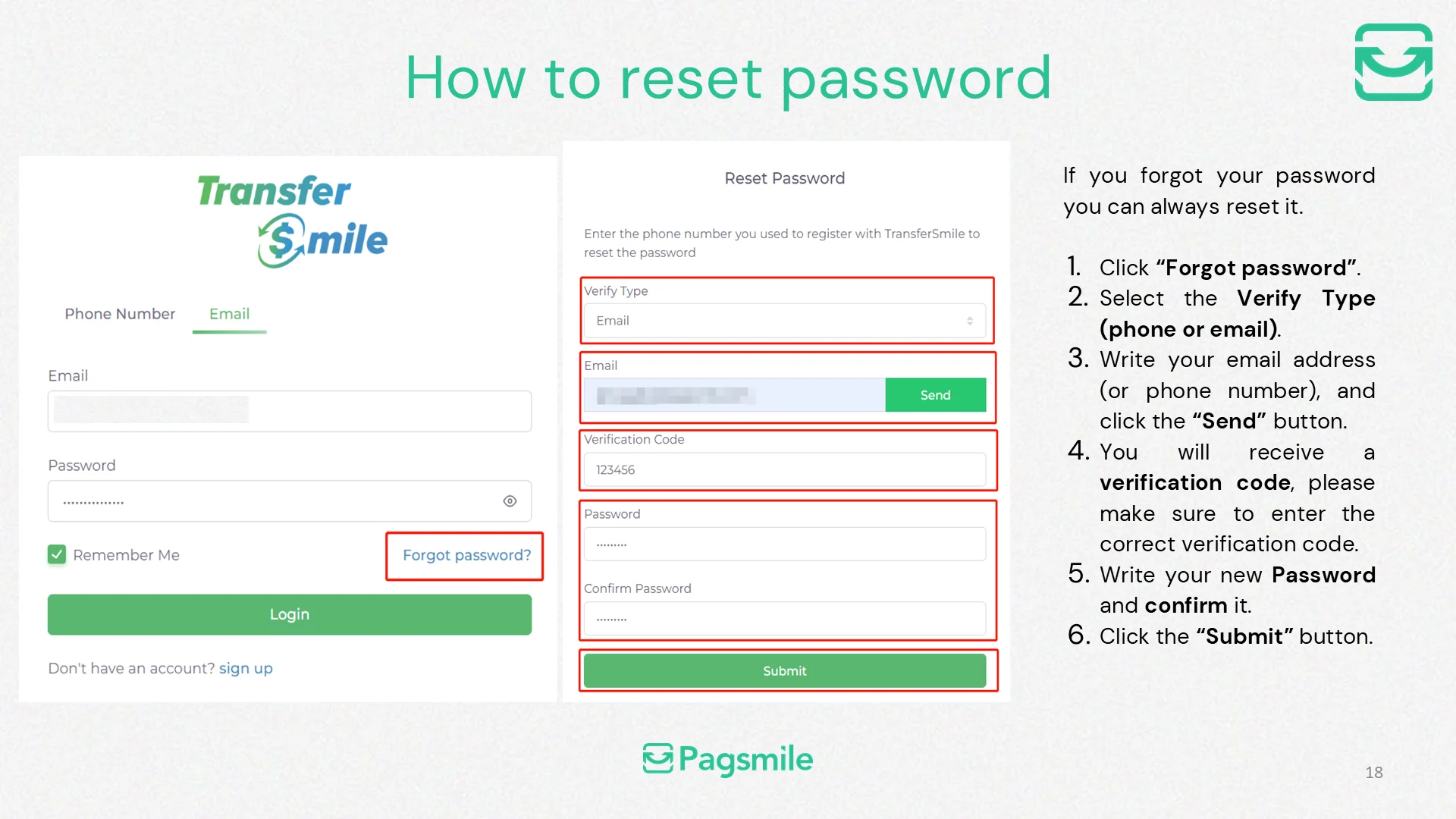 How can I reset my Transfermile dashboard password? — image 1 of 1