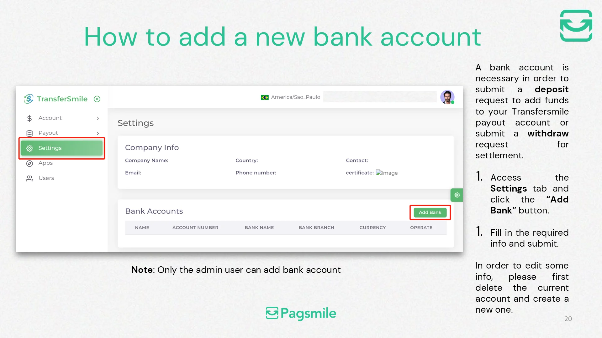 How can I add a bank account for deposits or settlements? — image 1 of 2