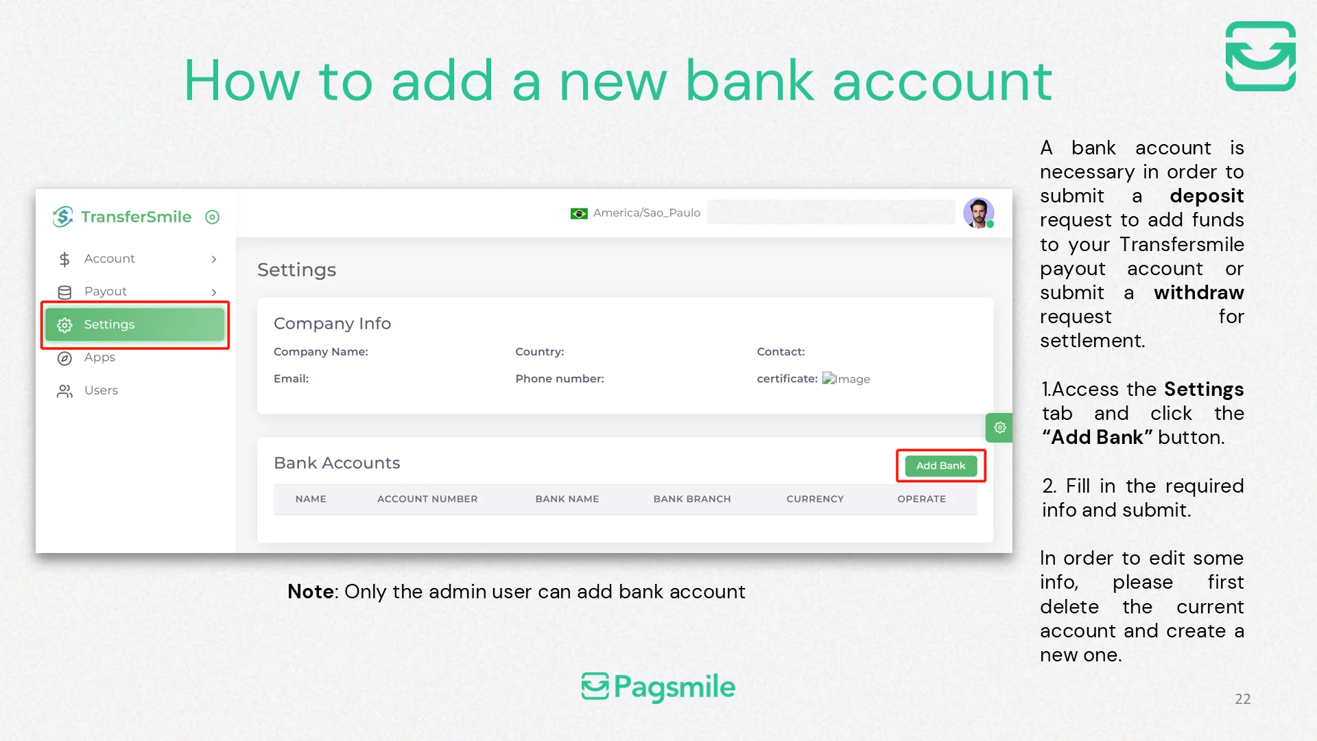 How can I add a bank account for deposits or settlements? — image 1 of 2