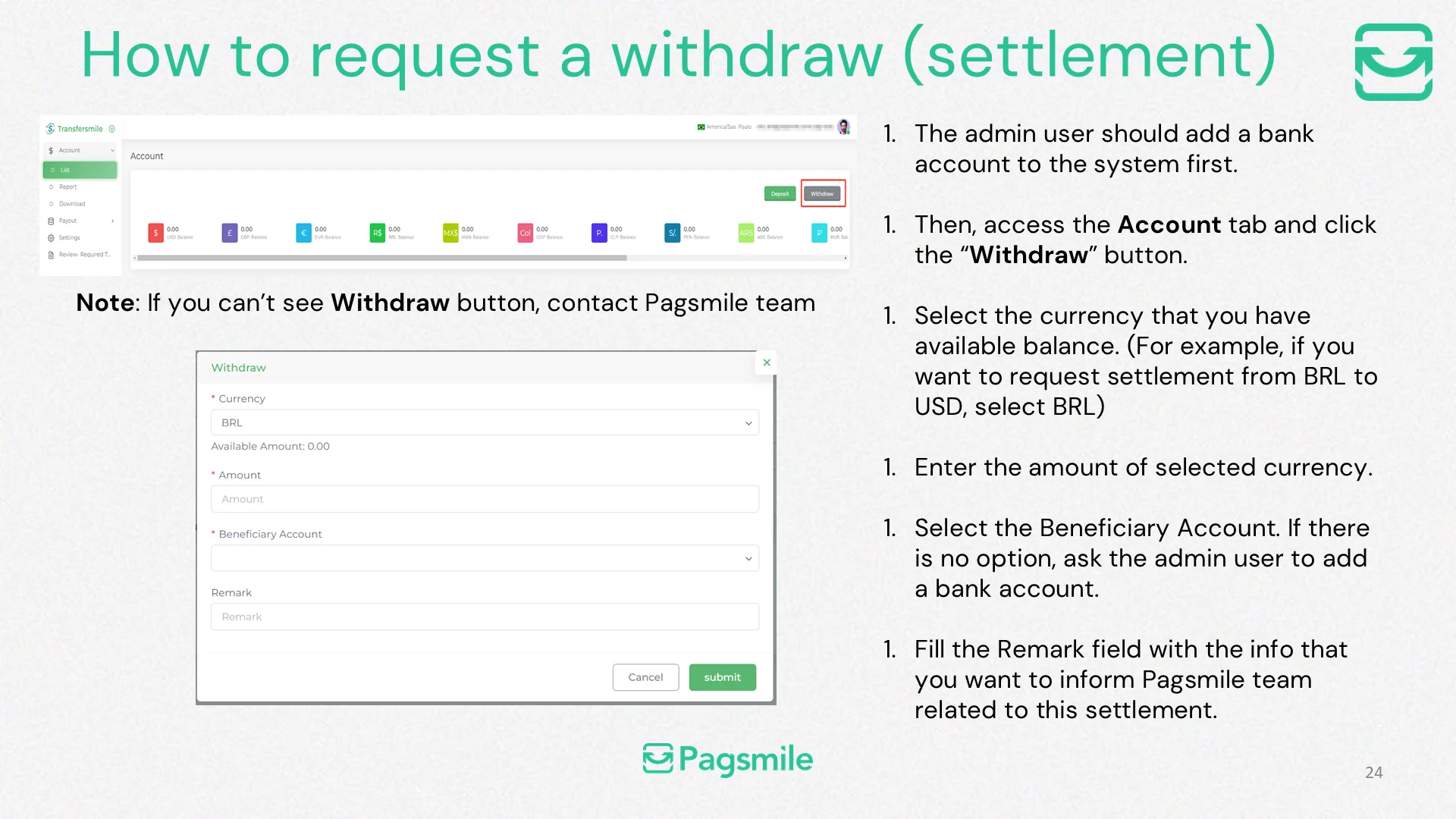 How can I request a withdrawal or settlement? — image 1 of 1