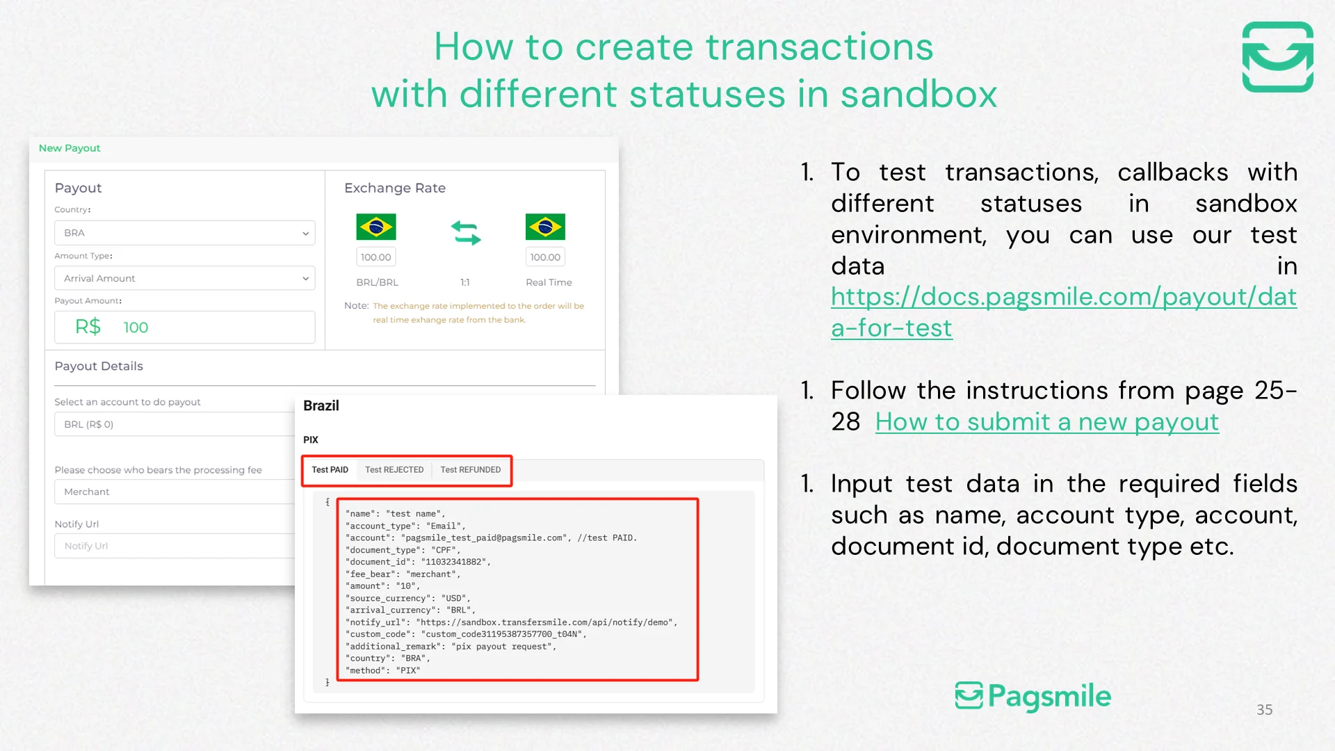 How can I test different payout statuses in the sandbox? — image 1 of 1