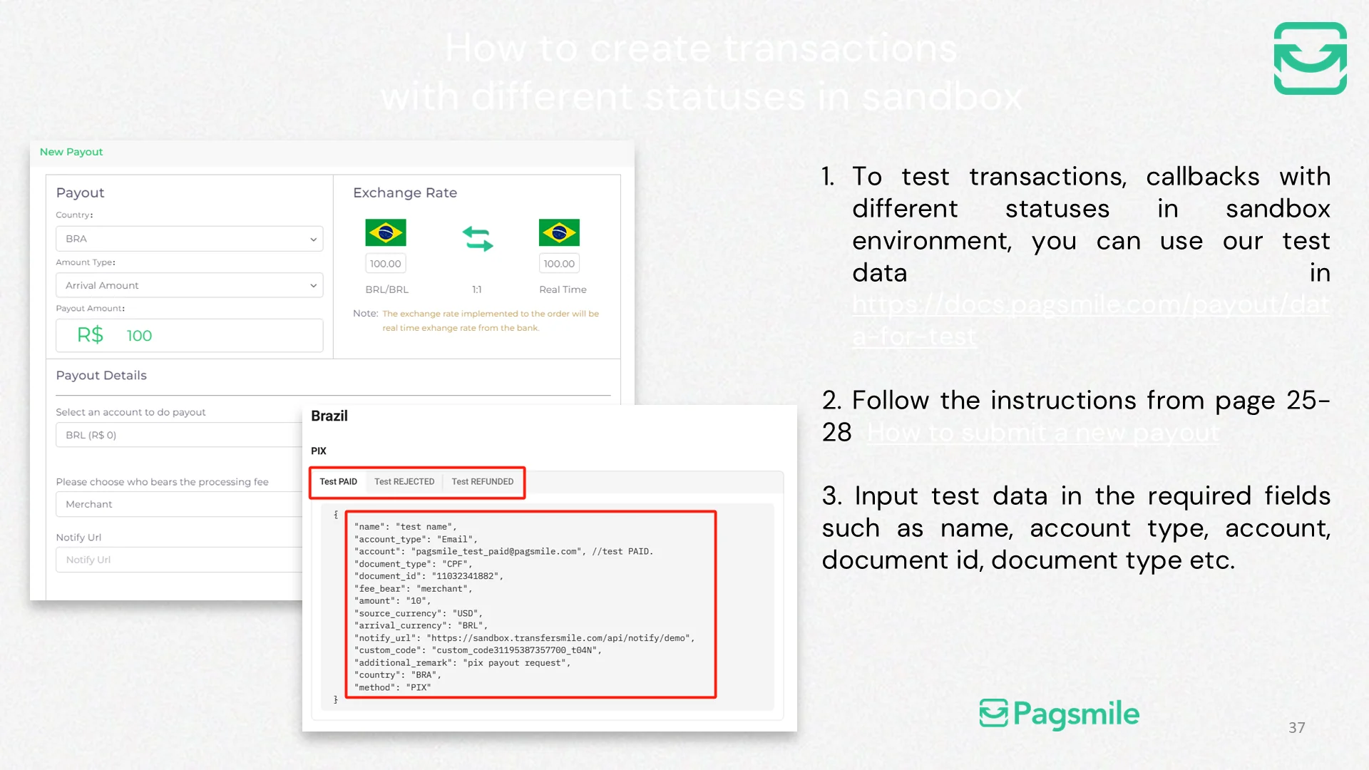 How can I test different payout statuses in the sandbox? — image 1 of 1