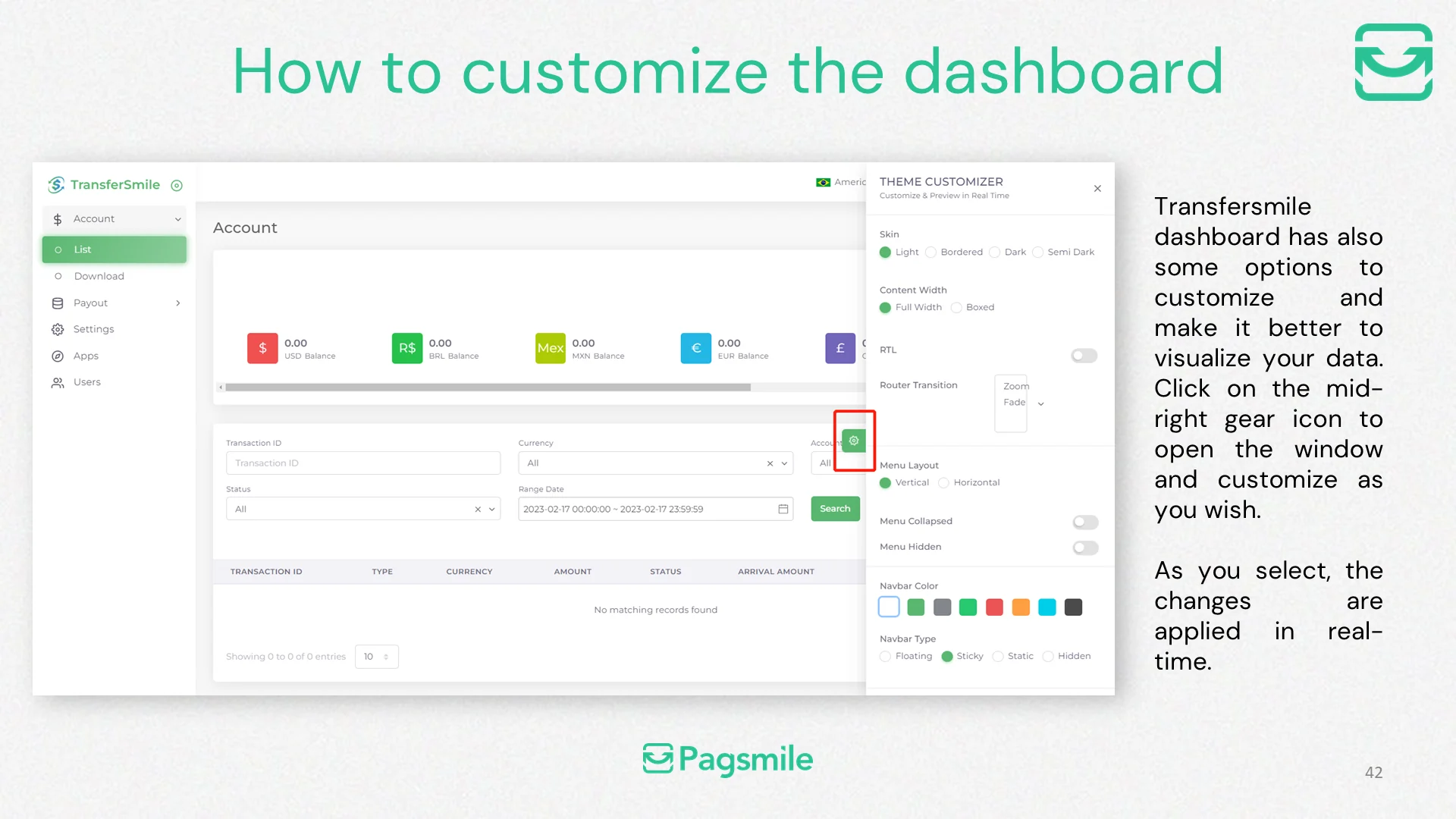 How can I customize the Transfermile dashboard view? — image 1 of 1